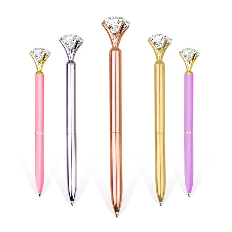 Stock Promotional Metal Pen Large Crystal Diamond Ballpoint Pen for School and Office Supplies Stationery Gifts 1.0mm Metal Nib