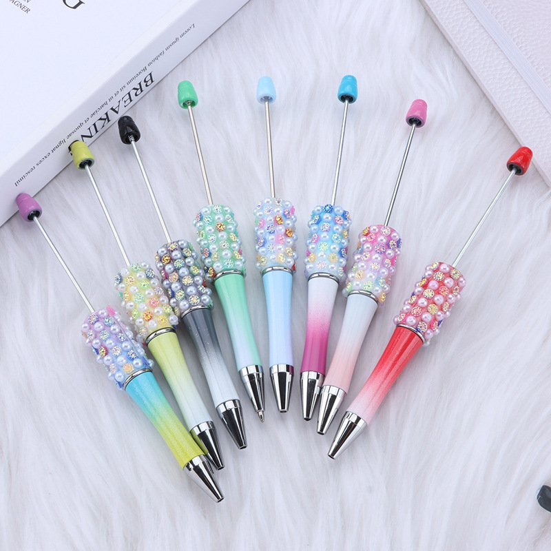 Hot Sell DIY Present Kids Students Office School Colorful Pearl Glitter Rhinestone Acrylic Beadable Ball Pen Bead Pens