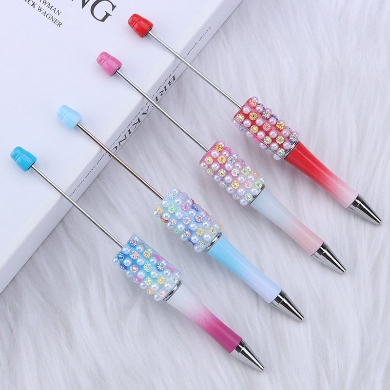 Hot Sell DIY Present Kids Students Office School Colorful Pearl Glitter Rhinestone Acrylic Beadable Ball Pen Bead Pens