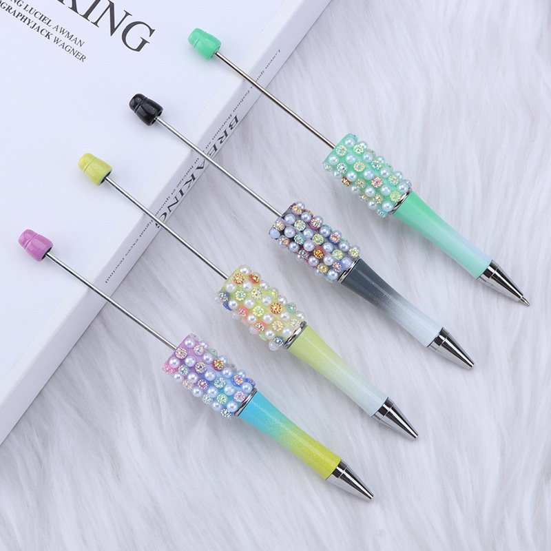 Hot Sell DIY Present Kids Students Office School Colorful Pearl Glitter Rhinestone Acrylic Beadable Ball Pen Bead Pens