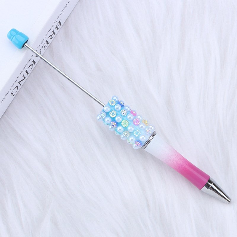 Hot Sell DIY Present Kids Students Office School Colorful Pearl Glitter Rhinestone Acrylic Beadable Ball Pen Bead Pens
