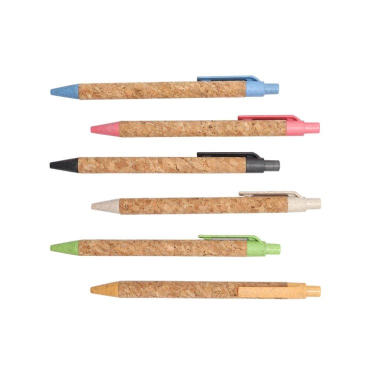 Custom wholesale cork biodegradable friendly ballpoint pen cork pen wheat straw ballpoint pen