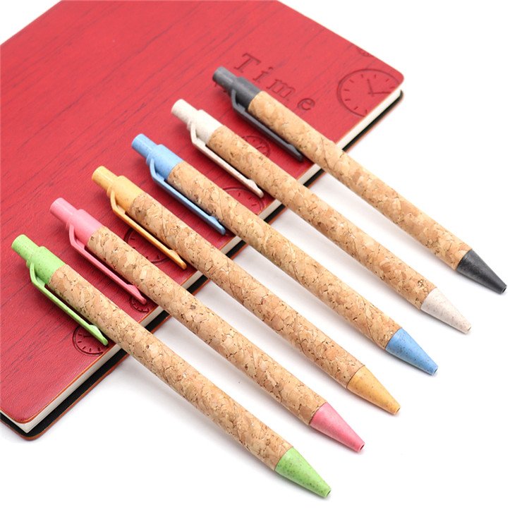 Custom wholesale cork biodegradable friendly ballpoint pen cork pen wheat straw ballpoint pen