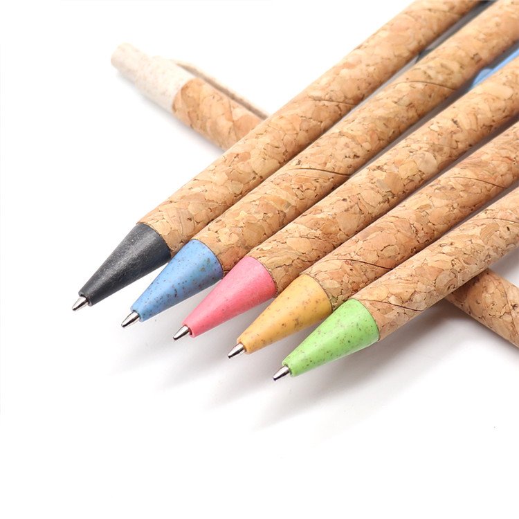 Custom wholesale cork biodegradable friendly ballpoint pen cork pen wheat straw ballpoint pen