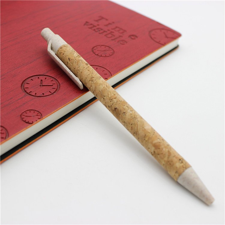 Custom wholesale cork biodegradable friendly ballpoint pen cork pen wheat straw ballpoint pen
