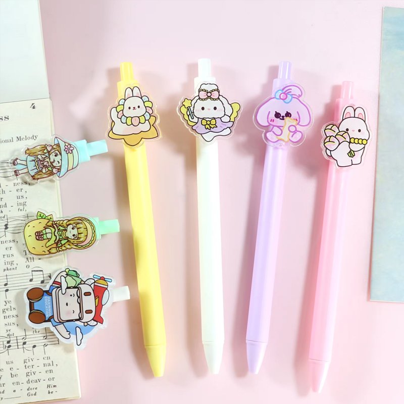 Custom charm cartoon Ballpoint Pen soft cute fashion color cute acrylic Rubber Clip ballpoint pen