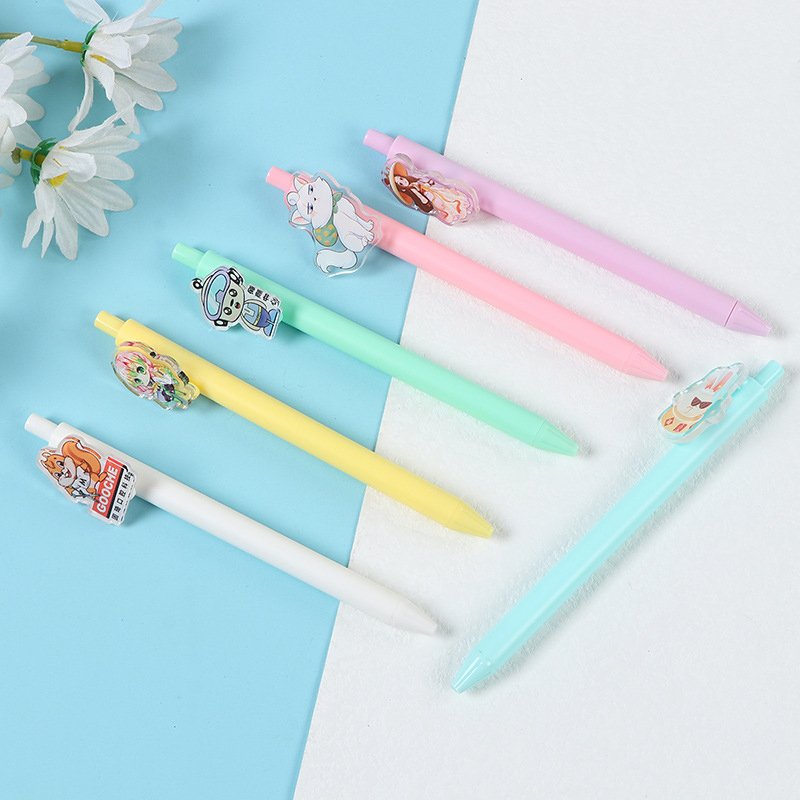 Custom charm cartoon Ballpoint Pen soft cute fashion color cute acrylic Rubber Clip ballpoint pen