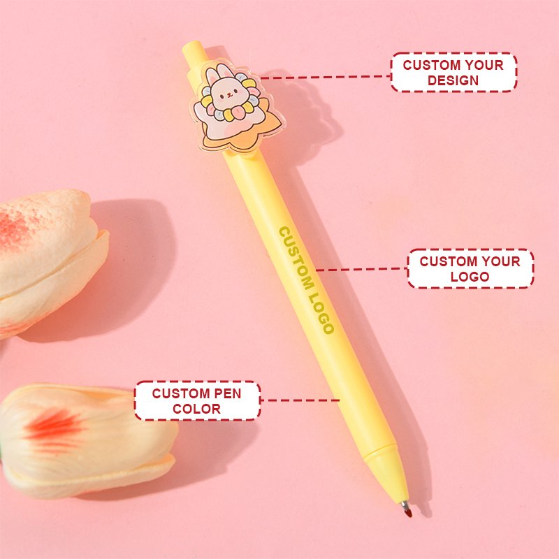 Custom charm cartoon Ballpoint Pen soft cute fashion color cute acrylic Rubber Clip ballpoint pen