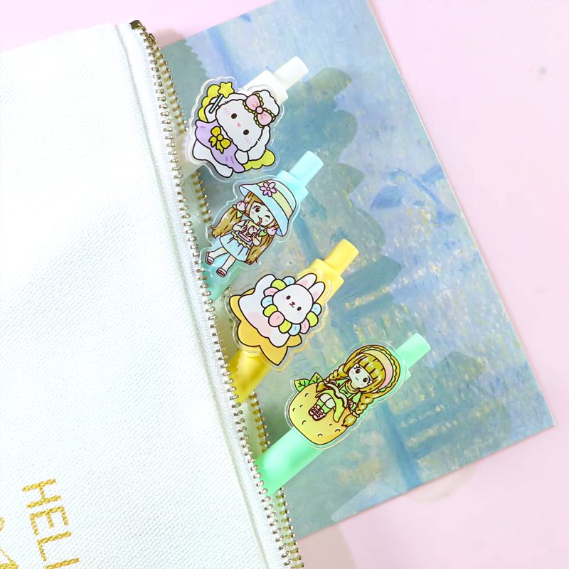 Custom charm cartoon Ballpoint Pen soft cute fashion color cute acrylic Rubber Clip ballpoint pen