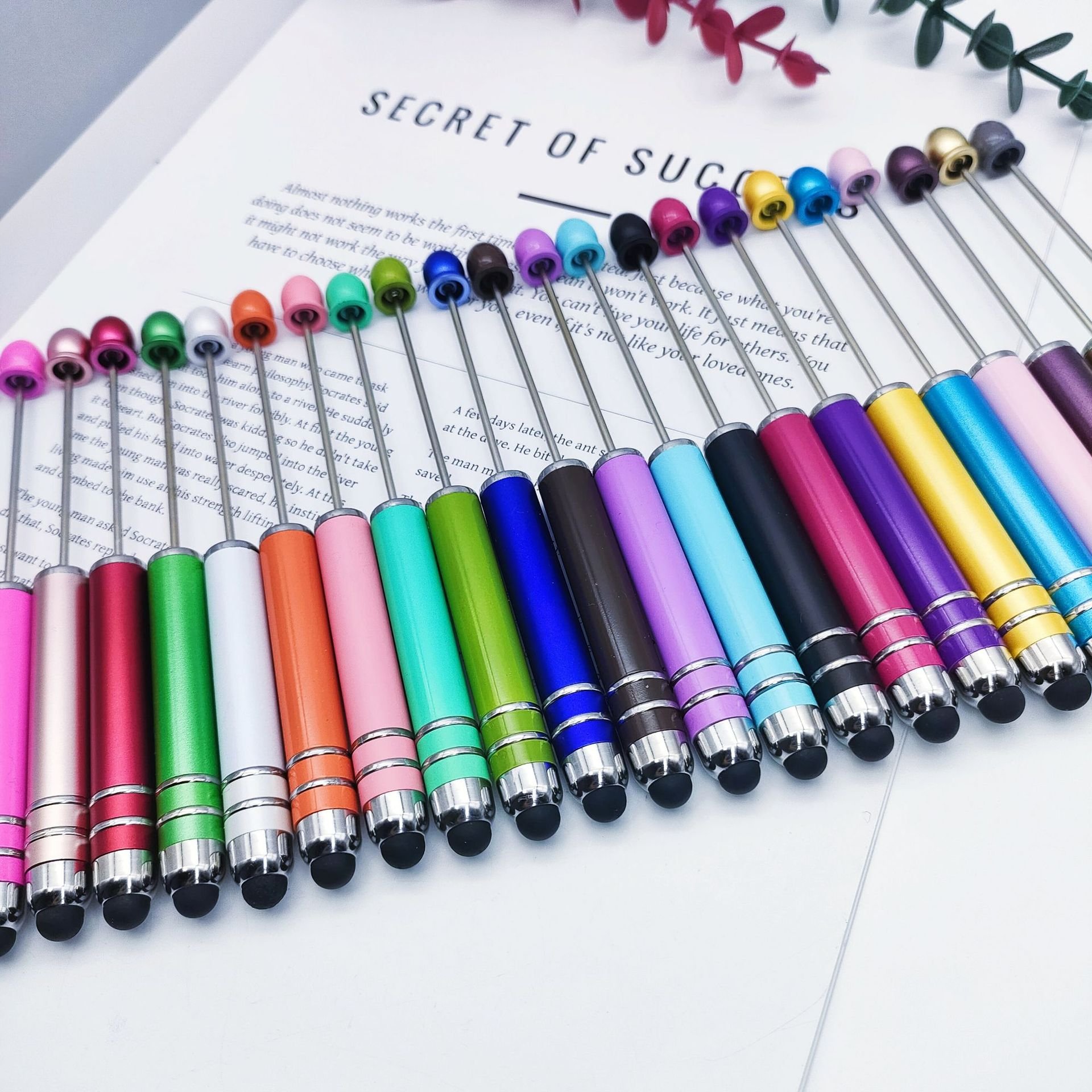 MEGA 2 in 1 charm bead stylus pen creative novelty jewelry DIY touch screen decorative beaded ballpoint pen with custom logo