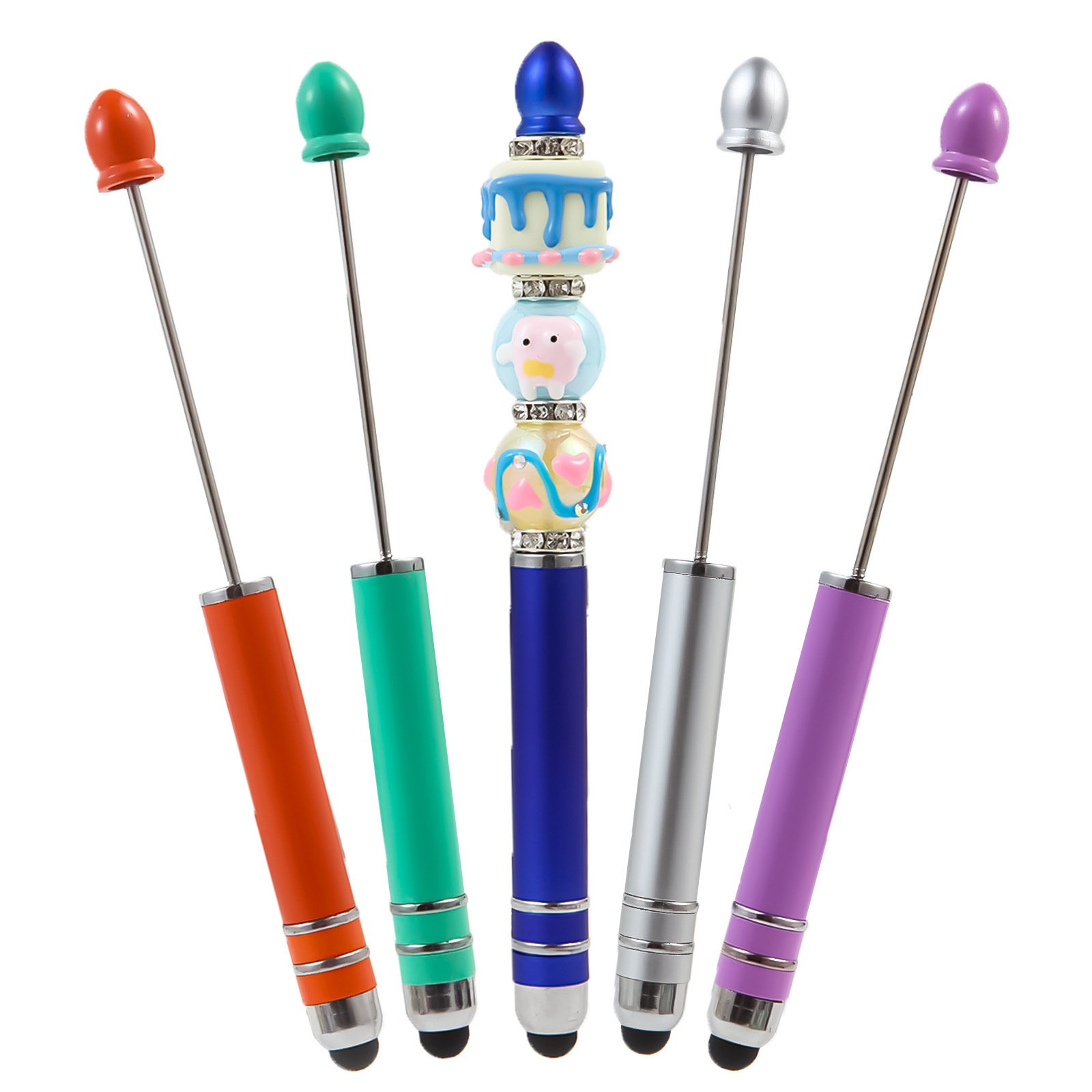 MEGA 2 in 1 charm bead stylus pen creative novelty jewelry DIY touch screen decorative beaded ballpoint pen with custom logo