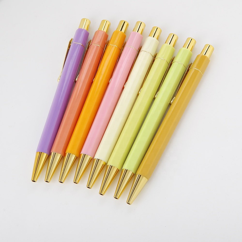 High Quality Gold Hexagon ballpoint pens with custom logo promotional cute color nurse pens