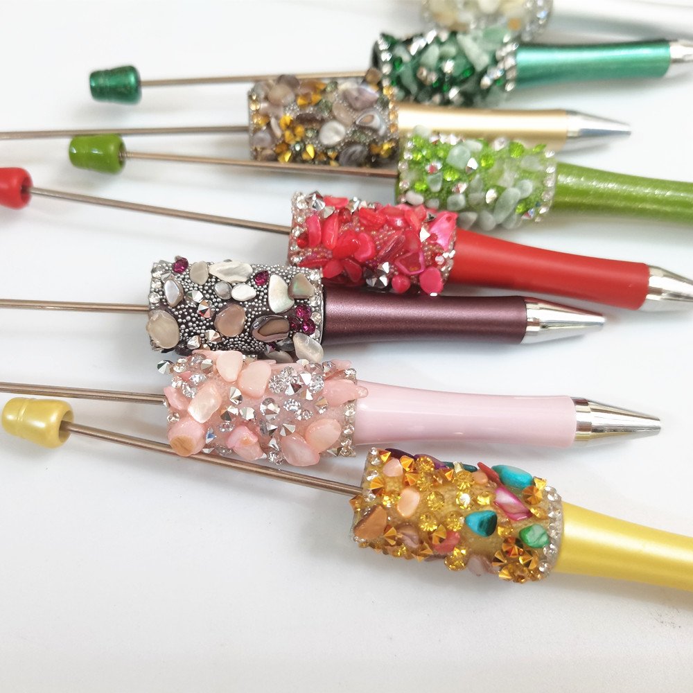 Glass Flower Bead Pen Black Ink Ballpoint Pens Custom Logo for Teacher Bridal Graduation Gift Office Supplies DIY Beadable Pens