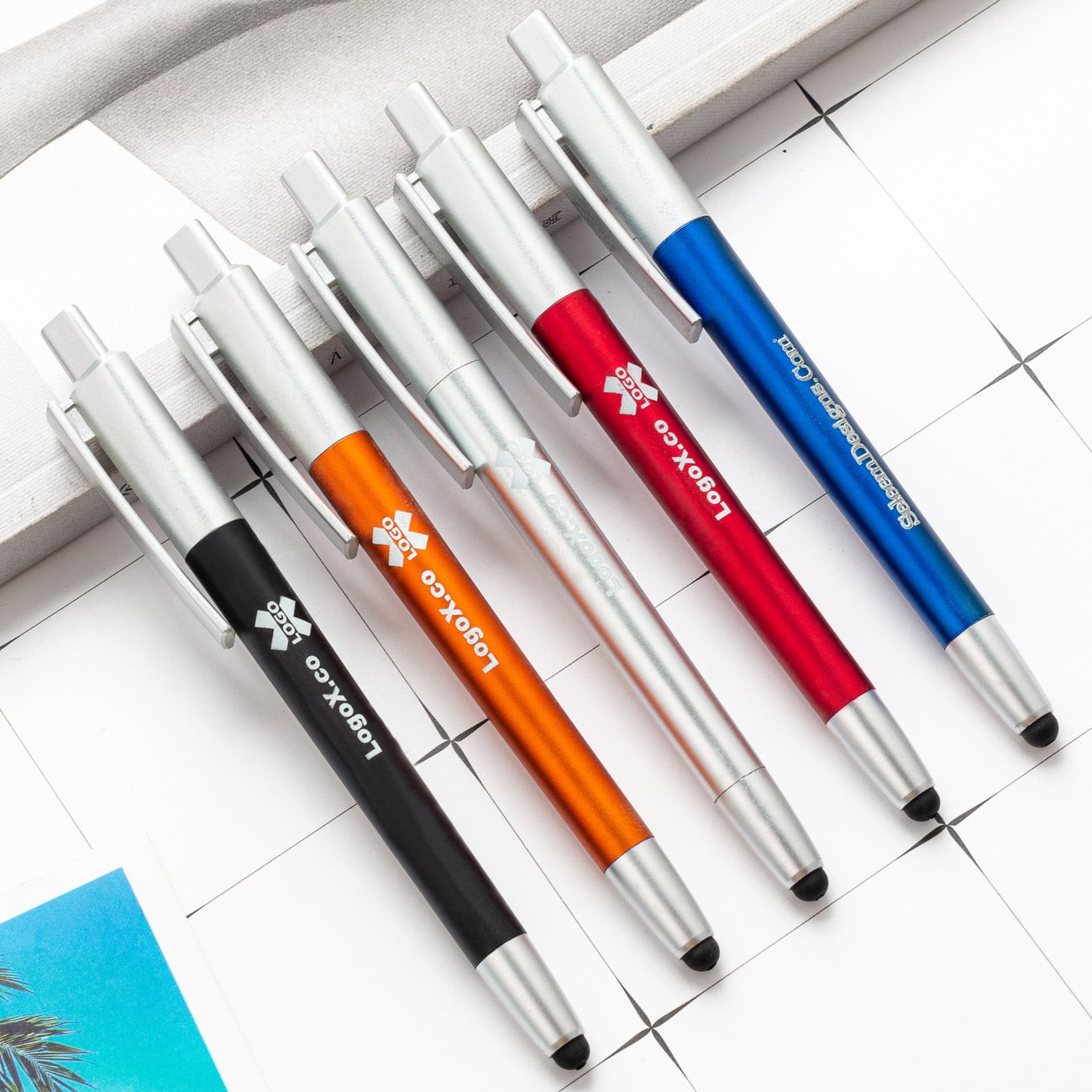 Multifunction promotional Advertising 3 in 1 Smart stationery Stylus Light up Led Custom Ball Ballpoint Pen with laser Logo