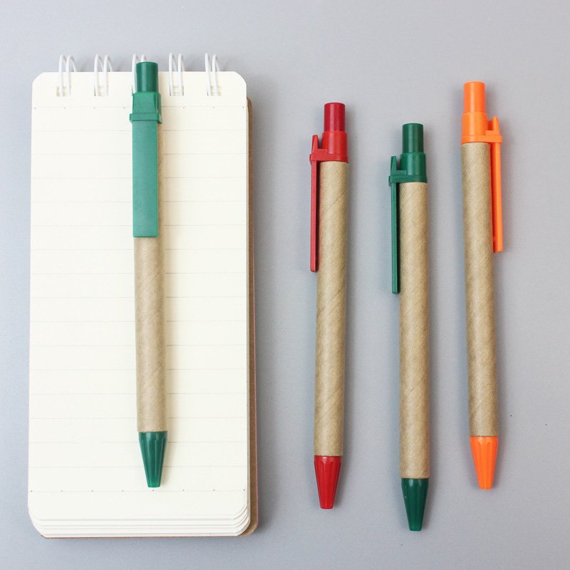 Wholesale custom cheap ballpen LOGO printing recycle kraft paper ballpoint pen