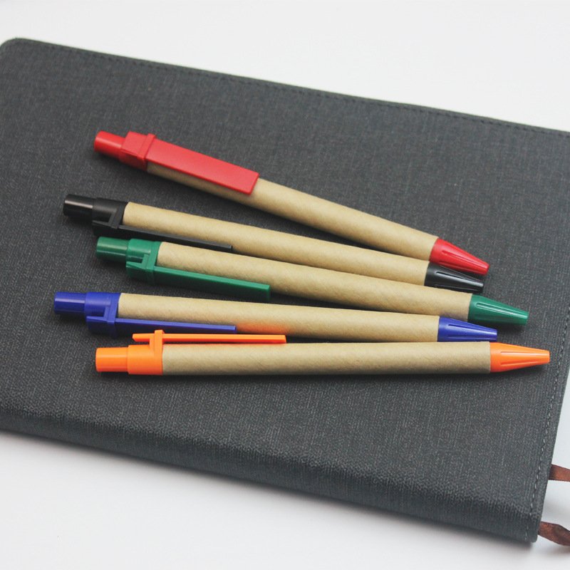 Wholesale custom cheap ballpen LOGO printing recycle kraft paper ballpoint pen