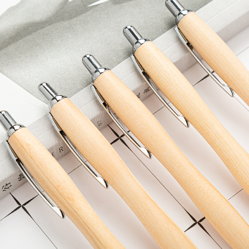 wholesale Bamboo eco customized ballpoint pen wood with multi color clips and printed custom logo ball pen