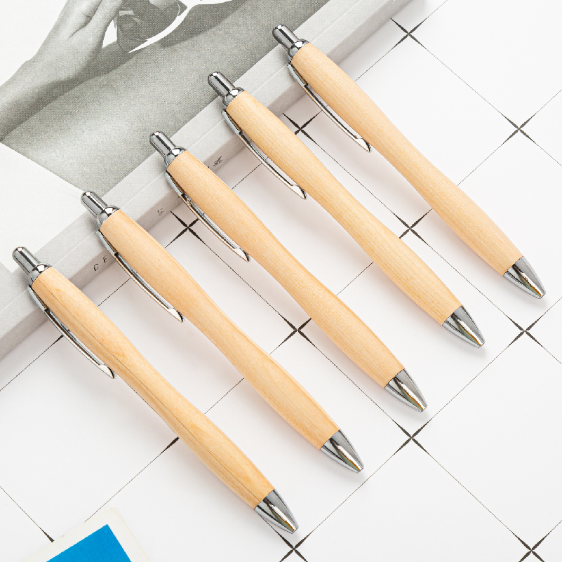 wholesale Bamboo eco customized ballpoint pen wood with multi color clips and printed custom logo ball pen