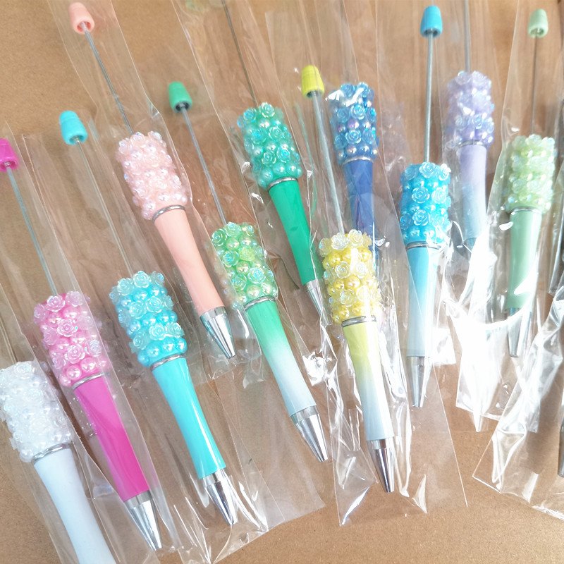 Rose flower Wholesale silicone beads charm accessories printed blanks ballpoint pens diy beaded pens