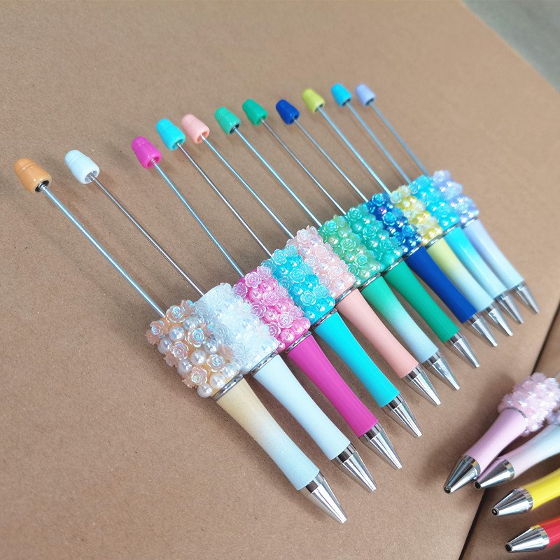 Rose flower Wholesale silicone beads charm accessories printed blanks ballpoint pens diy beaded pens