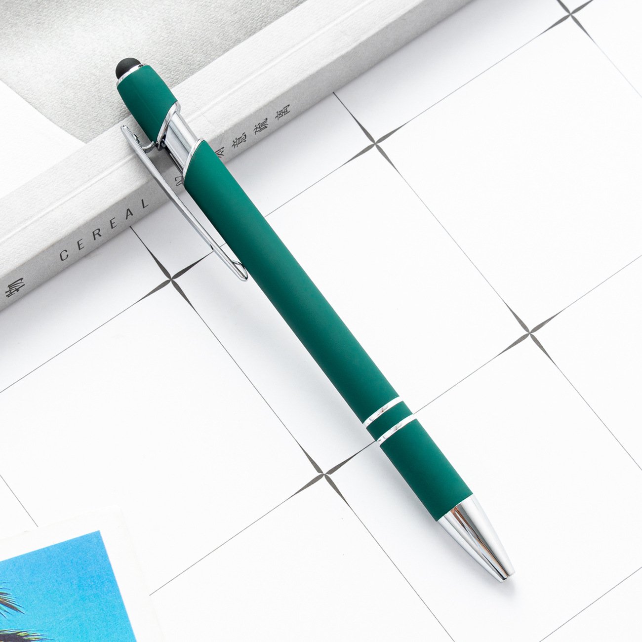 Novelty Custom Logo 2-in-1 Stylus and Rubber Metal Ballpoint Pen for Business Advertising Party Promotional Gift Office Supplies