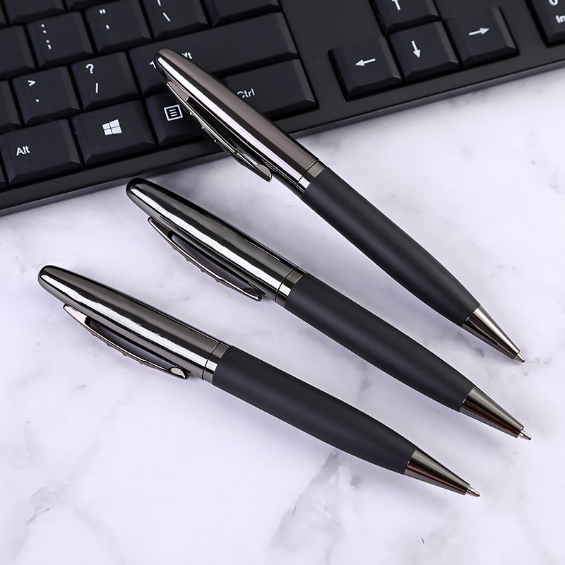 Custom promotional promotion high quality metal ballpoint carbon black pen with logo