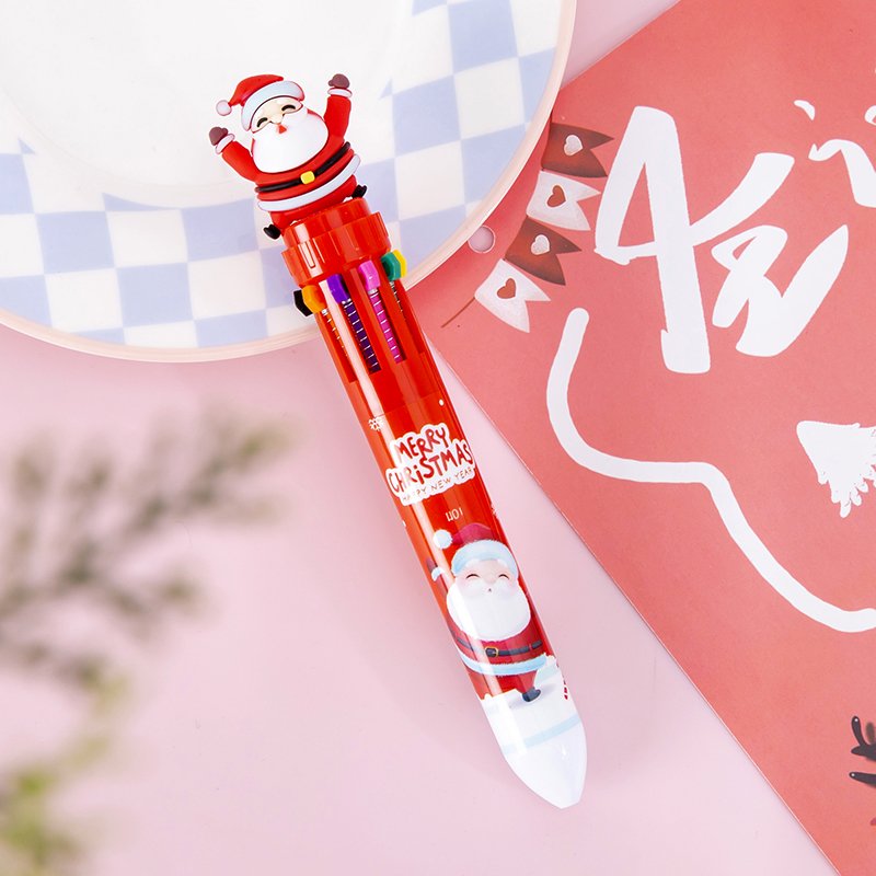 New Christmas 10 Color Ballpoint Pen Colorful Notebook Writing Oil Pen Cute Christmas Student Gift For Children Drawing