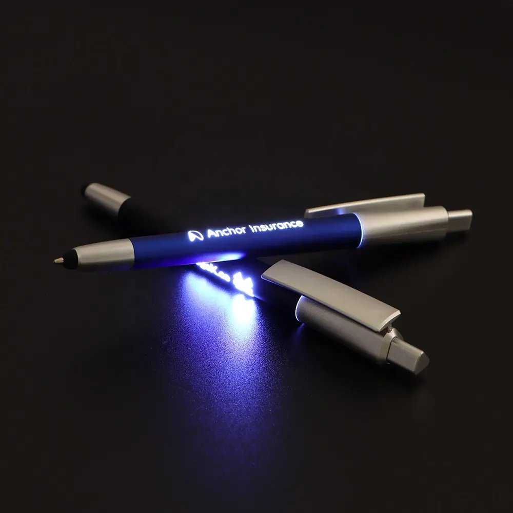 High Quality Promotional 3 in 1 Stylus Ballpoint Pen Custom Laser Logo LED Light Stylus Ballpoint Pen for Gift