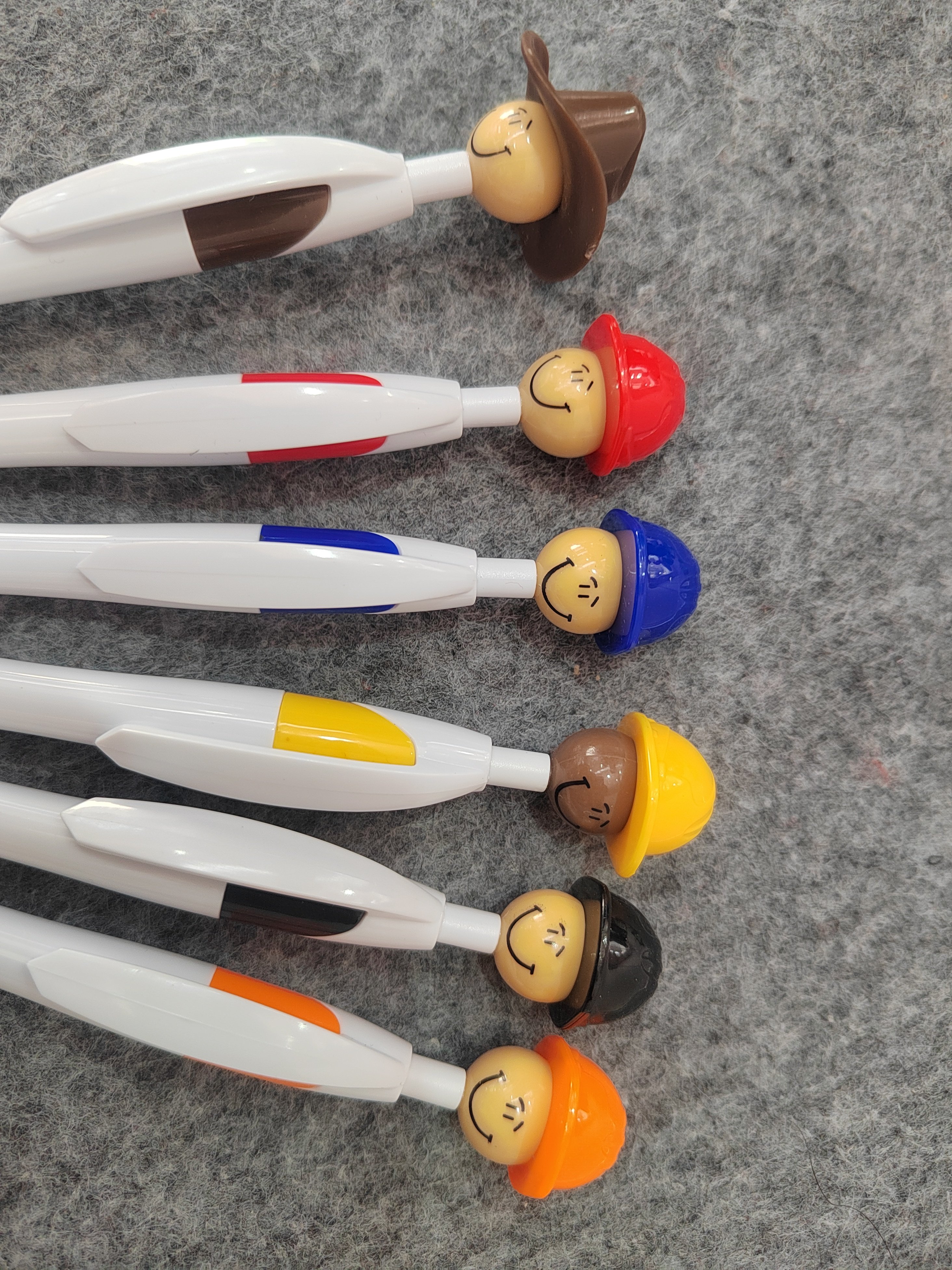 Custom logo white ballpoint pen cartoon cowboy head top pen worker man top novelty pen for promotion