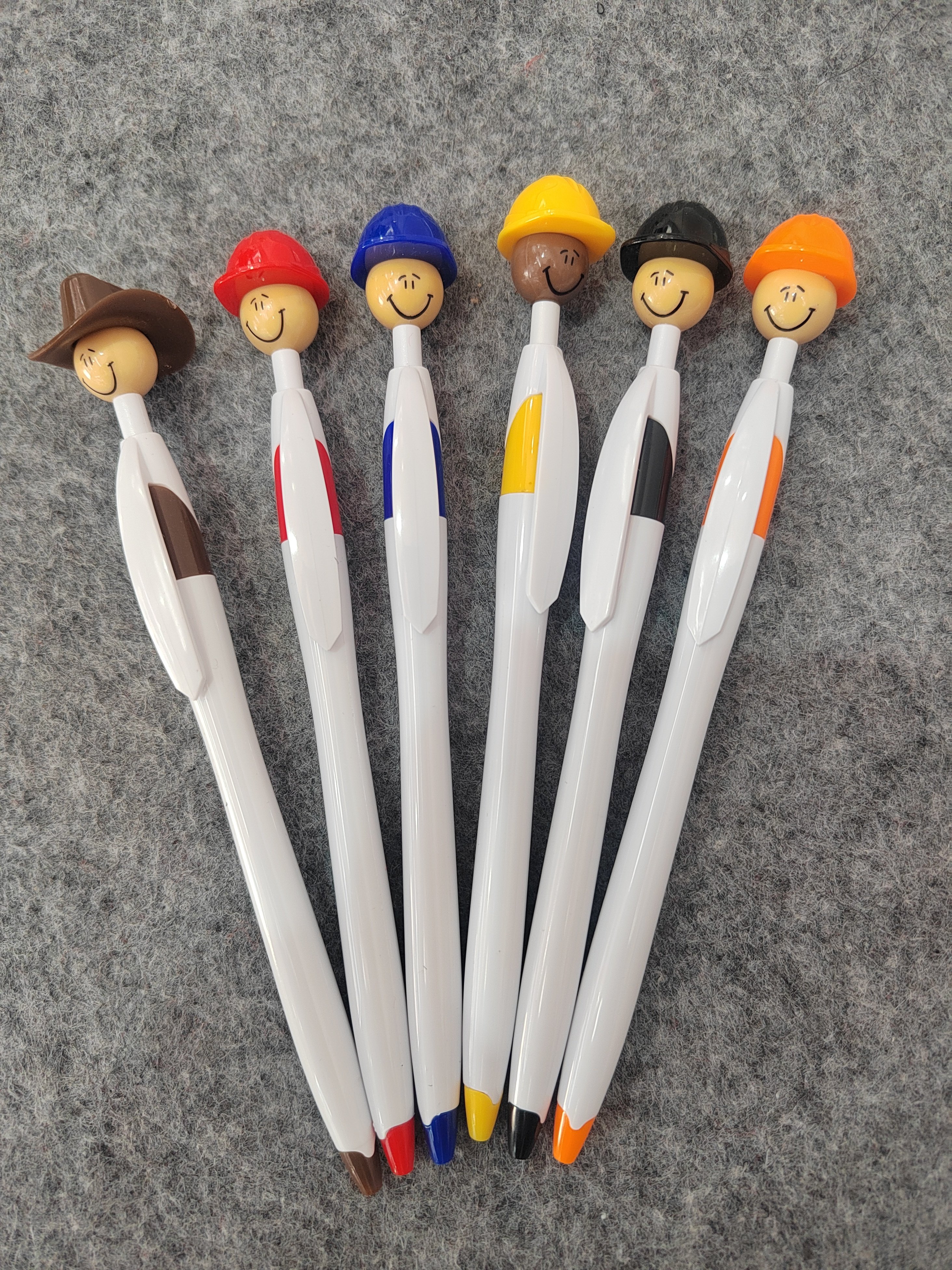 Custom logo white ballpoint pen cartoon cowboy head top pen worker man top novelty pen for promotion