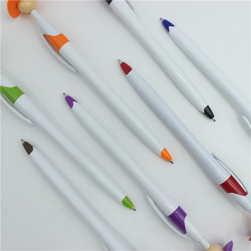 Custom logo white ballpoint pen cartoon cowboy head top pen worker man top novelty pen for promotion