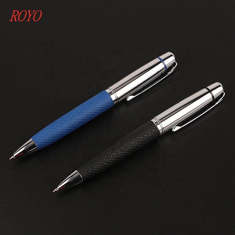 Classic Design Metal Pen With Pu Leather Twist Ballpoint Pen With Leather Rubber Ball Pen