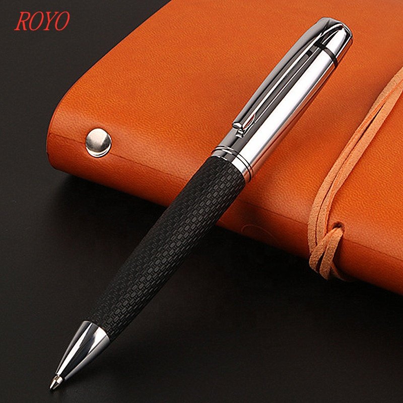 Classic Design Metal Pen With Pu Leather Twist Ballpoint Pen With Leather Rubber Ball Pen