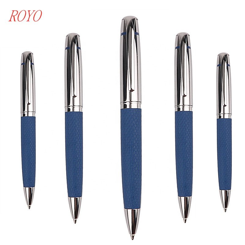 Classic Design Metal Pen With Pu Leather Twist Ballpoint Pen With Leather Rubber Ball Pen