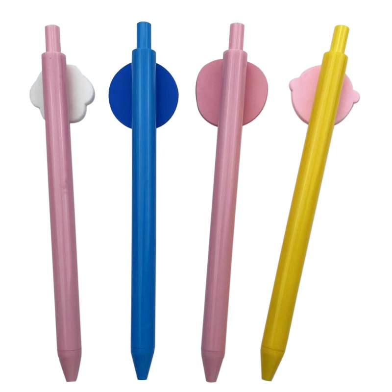 Customized Retractable Pen With PVC Rubber Clip,Promotional Ball Point Pen With Customized Shape Clip