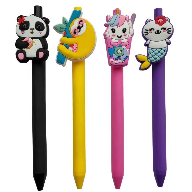 Customized Retractable Pen With PVC Rubber Clip,Promotional Ball Point Pen With Customized Shape Clip