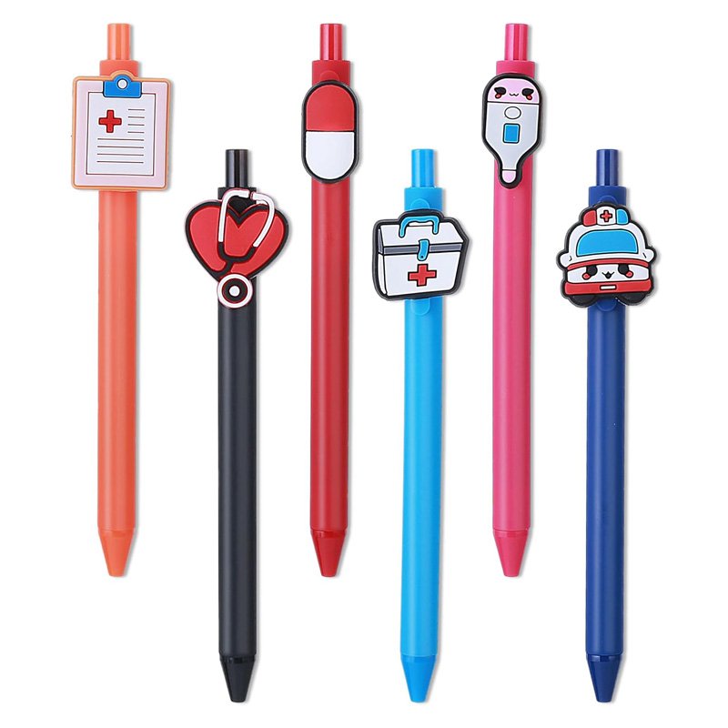 Customized Retractable Pen With PVC Rubber Clip,Promotional Ball Point Pen With Customized Shape Clip