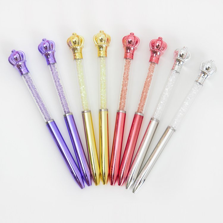 Manufacture wholesale cheap crystal ballpoint pens with glitter crown and Top sale 0.7mm ECO plastic ballpoint pens