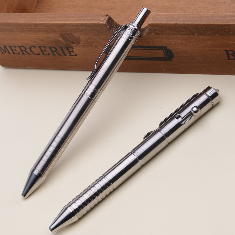 Self Defence Tactical Pen Personalized Concave-convex Clip Carved Tungsten Bolt Gun Action Titanium Pen with Engrave Logo