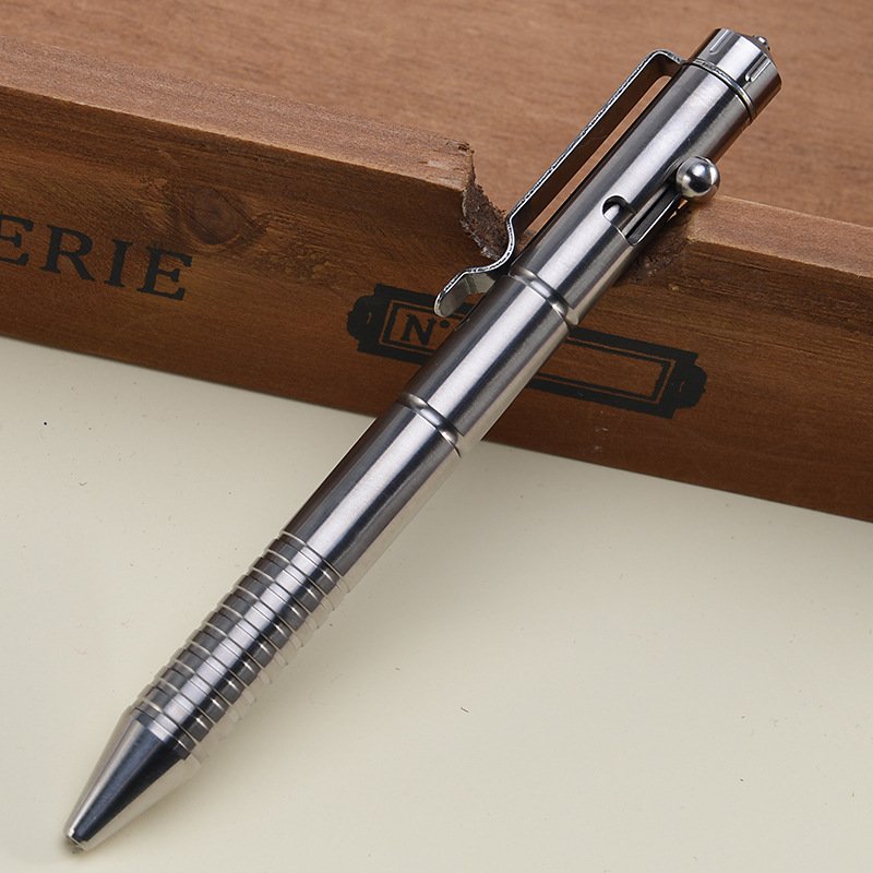Self Defence Tactical Pen Personalized Concave-convex Clip Carved Tungsten Bolt Gun Action Titanium Pen with Engrave Logo