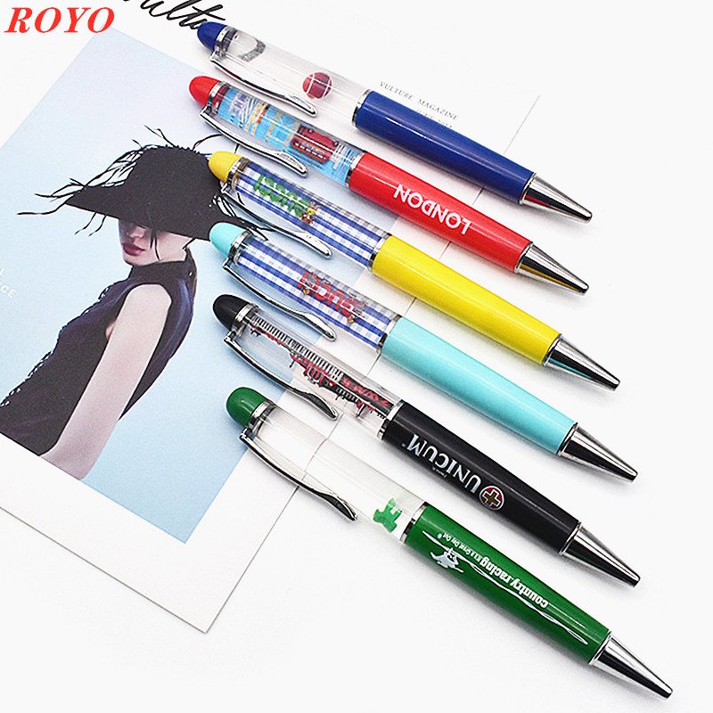 Hot selling manufacture 2D 3D diy Promotional Advertising floating ballpoint pen with custom logo liquid ball pen