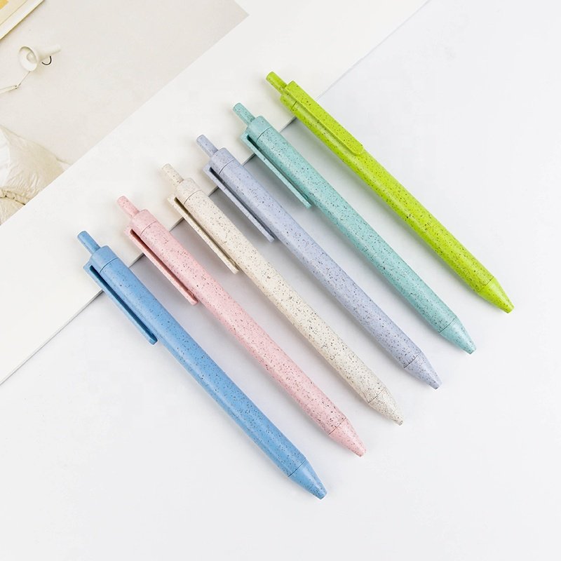 Fast delivery Promotional Eco- friendly Wheat Straw Hotel Pens Cheap Multicolored Rubber Coated Custom Logo Ballpoint Pen