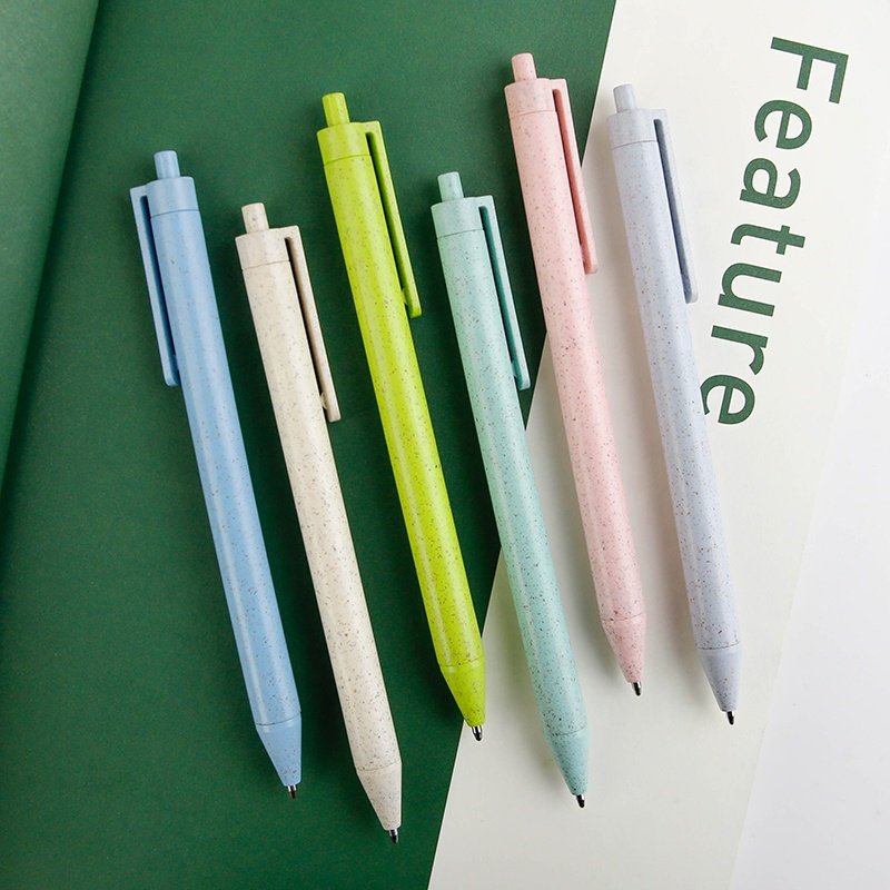 Fast delivery Promotional Eco- friendly Wheat Straw Hotel Pens Cheap Multicolored Rubber Coated Custom Logo Ballpoint Pen