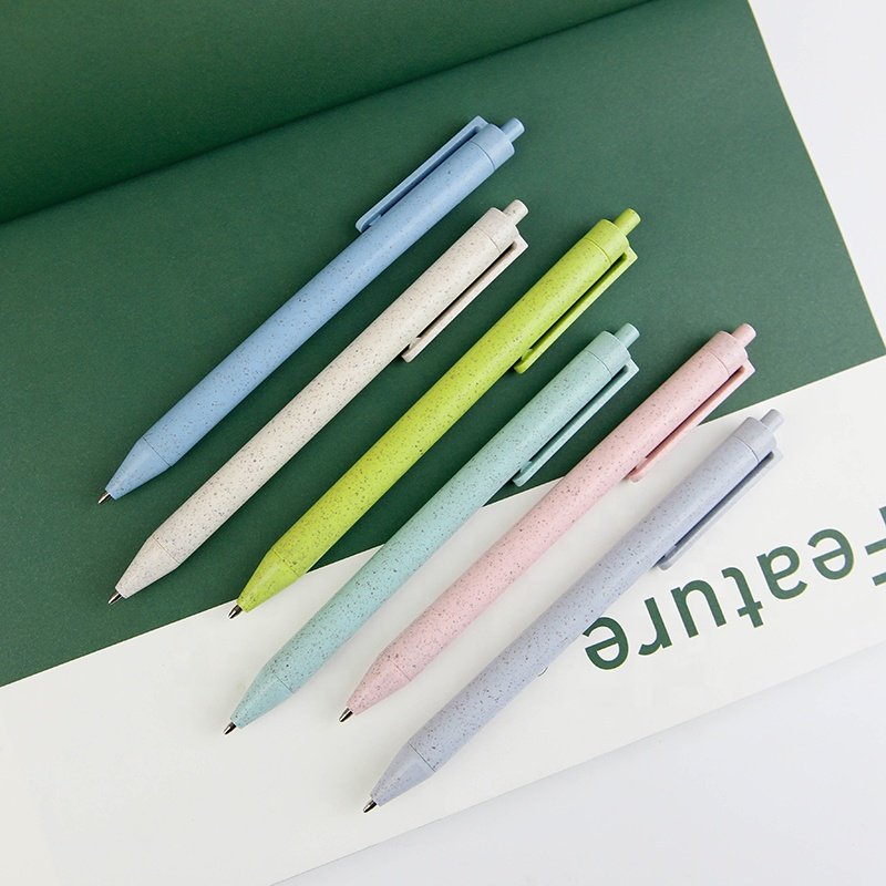 Fast delivery Promotional Eco- friendly Wheat Straw Hotel Pens Cheap Multicolored Rubber Coated Custom Logo Ballpoint Pen