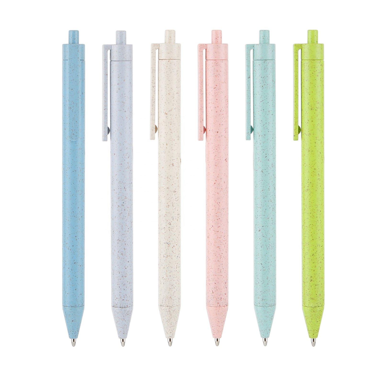 Fast delivery Promotional Eco- friendly Wheat Straw Hotel Pens Cheap Multicolored Rubber Coated Custom Logo Ballpoint Pen