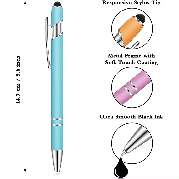New Multifunction Rubber Metal Ball Pen With Stylus Soft Touch Screen Pen With Custom Logo Metal Ballpoint Pens