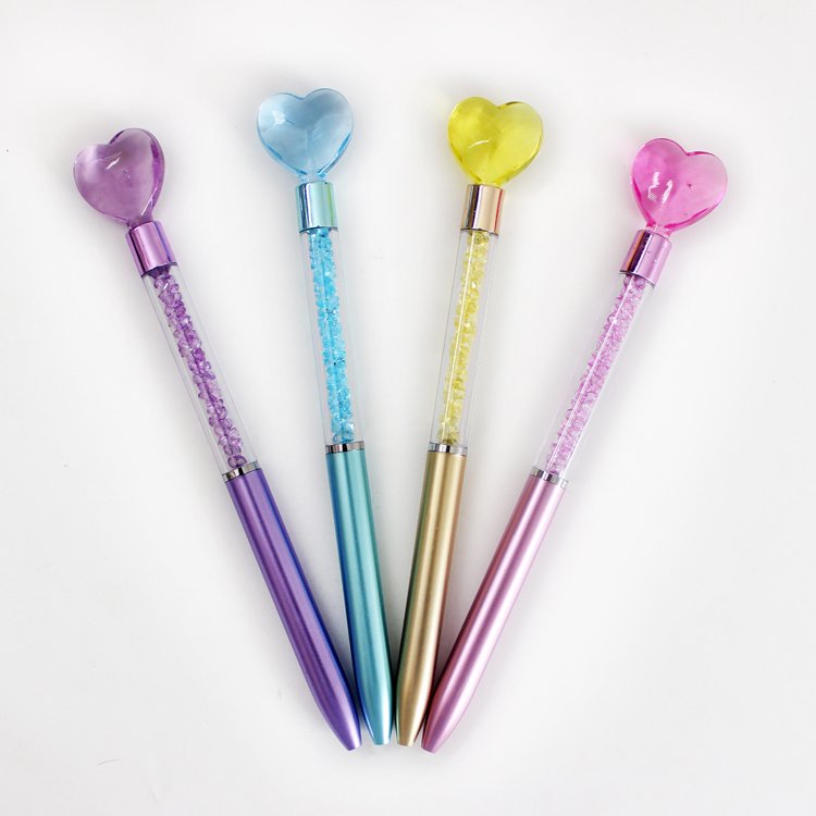 O&Q Cute pens glitter crystal heart ball pens blue black o.7mm for gift stationery school suppliers pens with custom logo