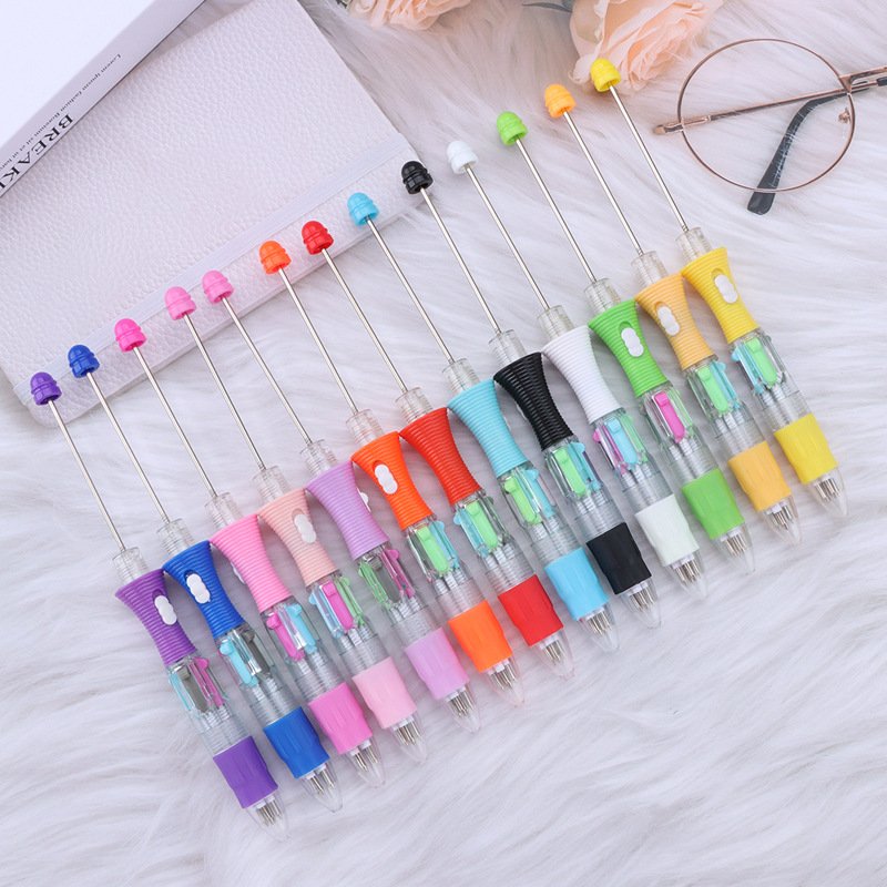 4 In 1 Multi Diy Creative Four Colors Beaded Light Pen Visible Ballpoint Pens Four Ink Colors Beadable Pen