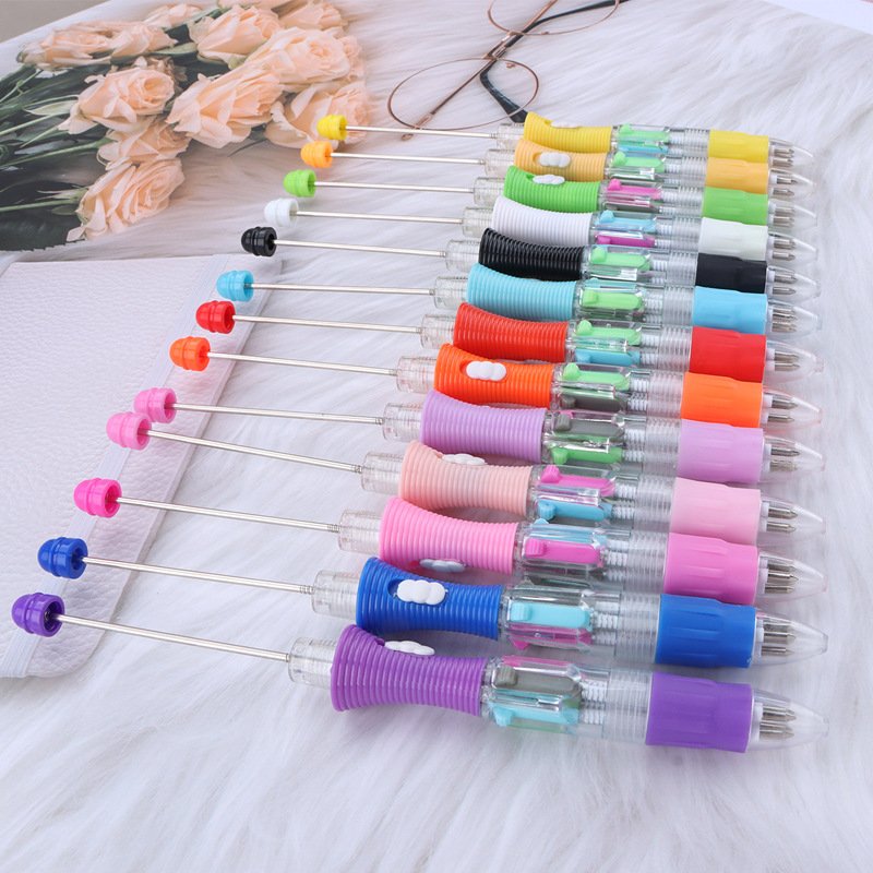 4 In 1 Multi Diy Creative Four Colors Beaded Light Pen Visible Ballpoint Pens Four Ink Colors Beadable Pen