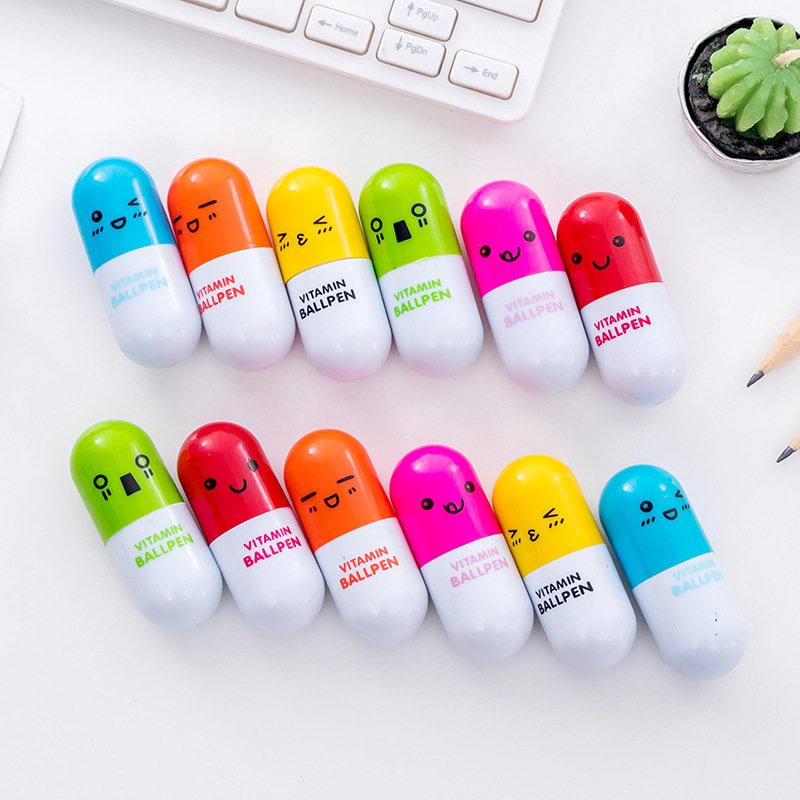Cartoon Expression Pill Capsule Pen Stretch Ballpoint Pen Children And Students Ballpoint Pen Stationery